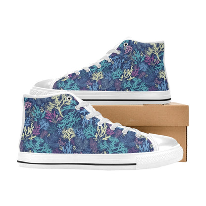 Seaweed Print Design LKS301 High Top Women's White Shoes