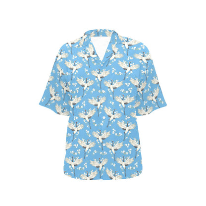 Crane Pattern Print Design 03 Women's Hawaiian Shirt