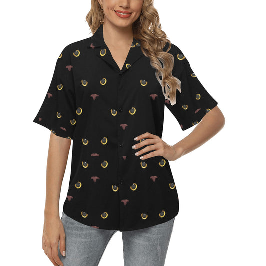 Black Cat Face Print Pattern Women's Hawaiian Shirt