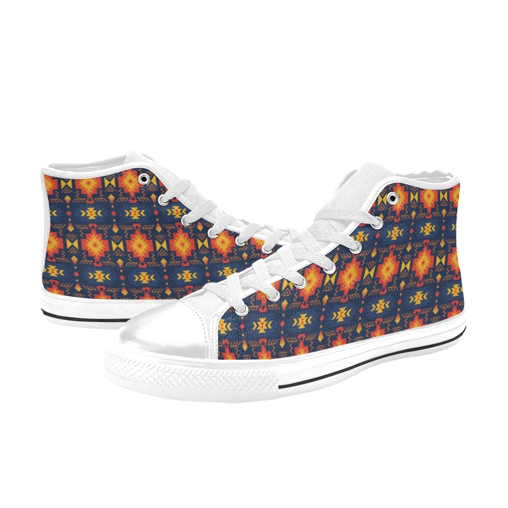 Southwest Pattern Print Design LKS307 High Top Women's White Shoes