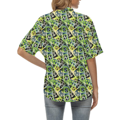 Soccer Ball Themed Print Pattern Women's Hawaiian Shirt