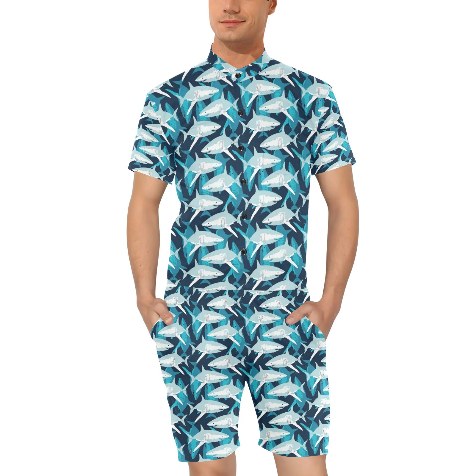 Shark Design Print Men's Romper