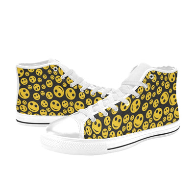 Smiley Face Emoji Print Design LKS304 High Top Women's White Shoes