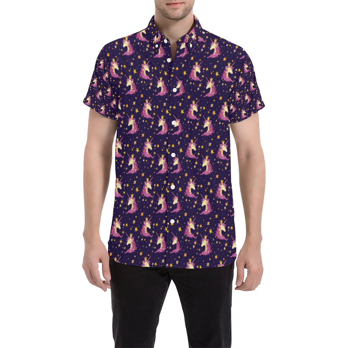 Unicorn Princess Star Sparkle Men's Short Sleeve Button Up Shirt