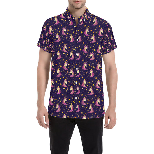 Unicorn Princess Star Sparkle Men's Short Sleeve Button Up Shirt