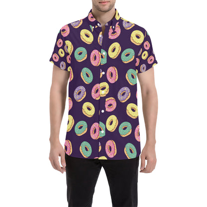 Donut Pattern Print Design DN08 Men's Short Sleeve Button Up Shirt