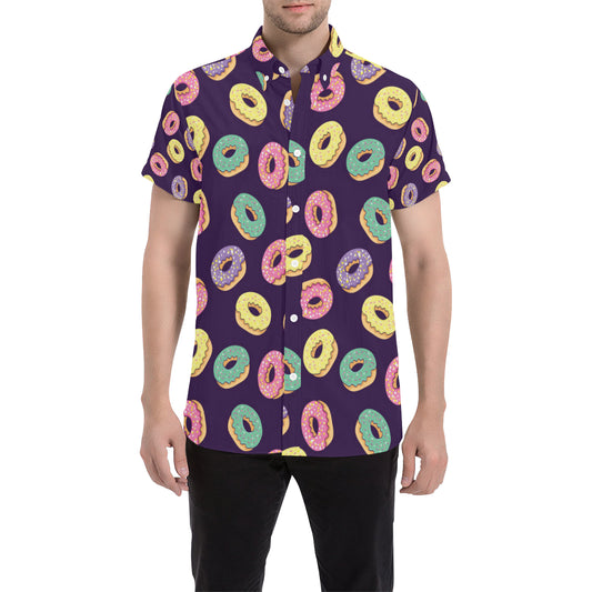 Donut Pattern Print Design DN08 Men's Short Sleeve Button Up Shirt