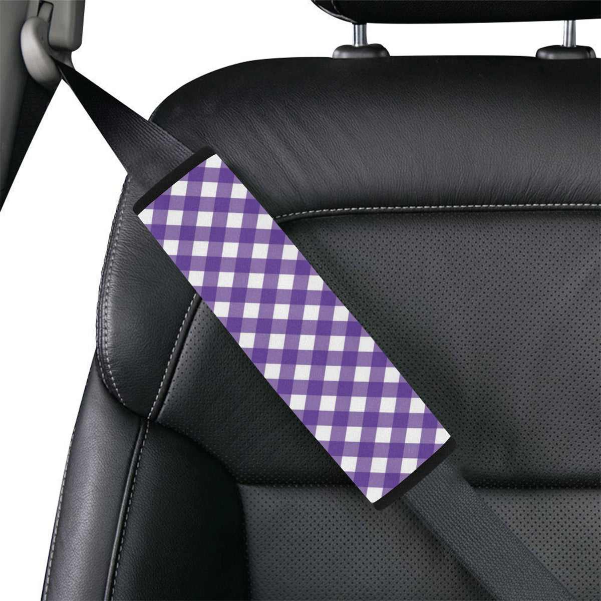 Gingham Purple Pattern Print Design 03 Car Seat Belt Cover