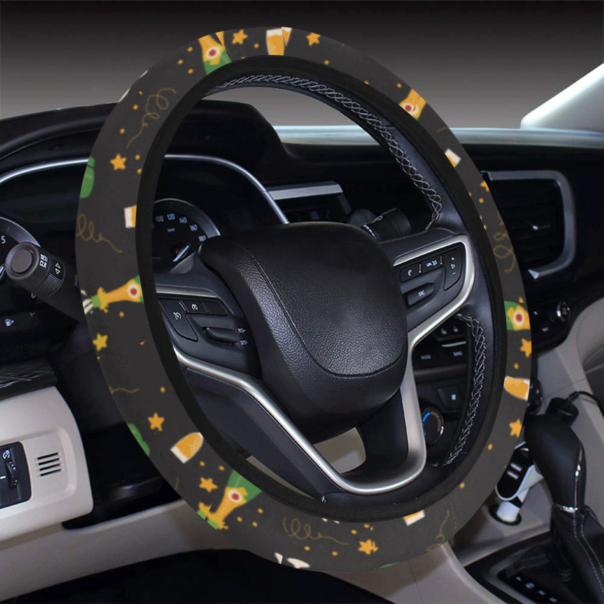 Champagne Pattern Print Design 04 Steering Wheel Cover with Elastic Edge