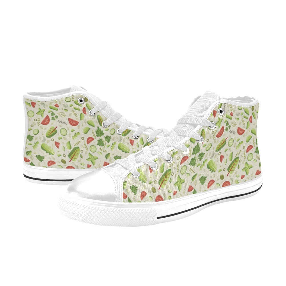 Salad Vegetable Print Design LKS302 High Top Women's White Shoes