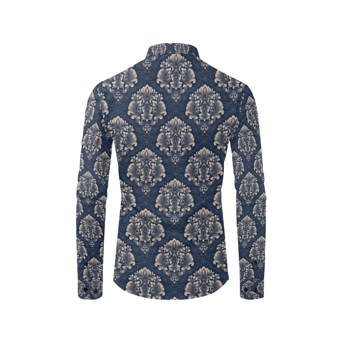 Damask Blue Luxury Print Pattern Men's Long Sleeve Shirt