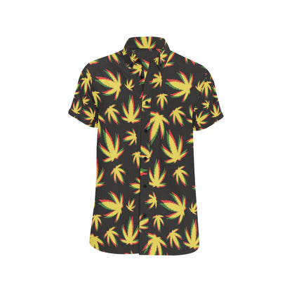 Pot Leaf Pattern Print Design A02 Men's Short Sleeve Button Up Shirt