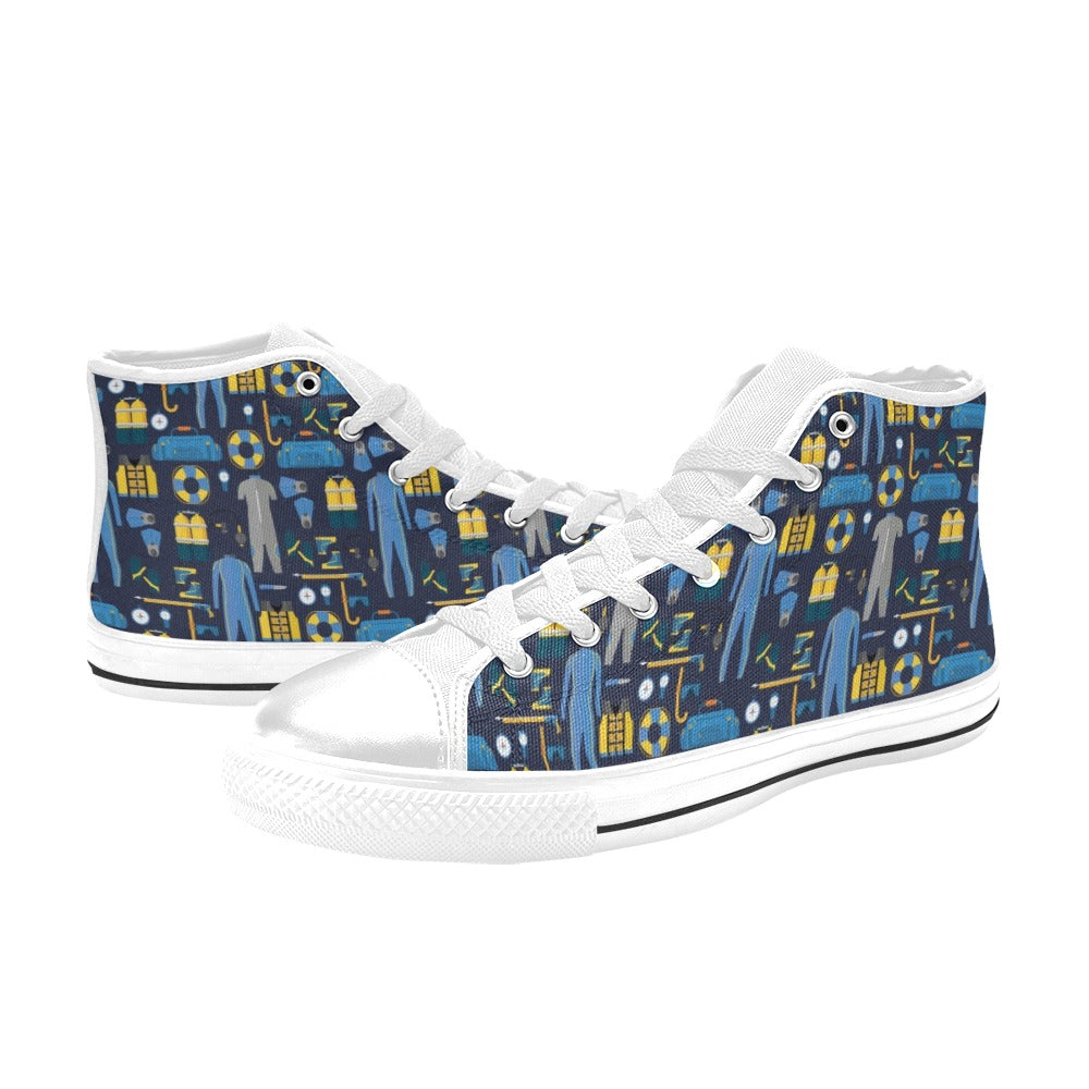 Scuba Equipment Print Design LKS305 High Top Women's White Shoes