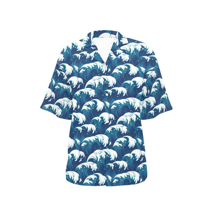 Ocean Wave Pattern Print Women's Hawaiian Shirt