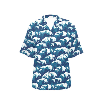 Ocean Wave Pattern Print Women's Hawaiian Shirt