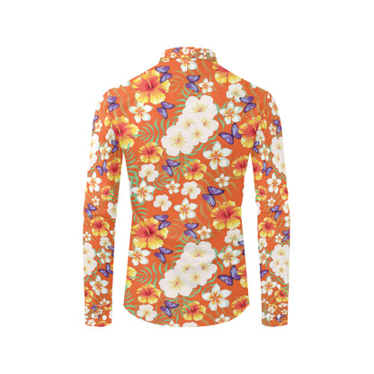 Tropical Flower Pattern Print Design TF027 Men's Long Sleeve Shirt