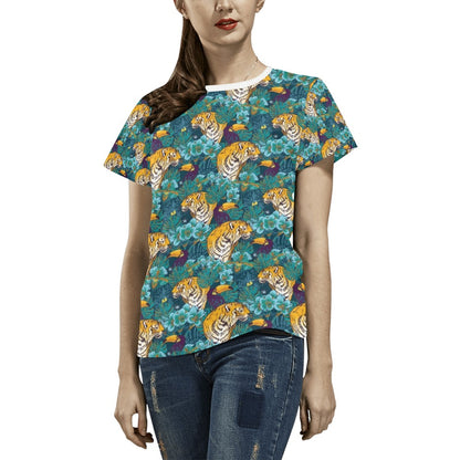 Tiger Tropical Print Design LKS301 Women's  T-shirt