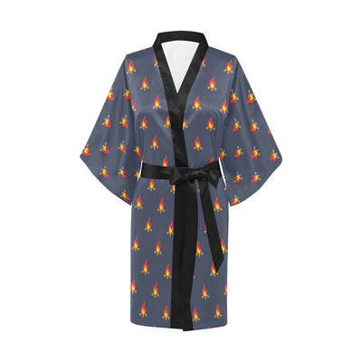 Campfire Pattern Print Design 02 Women's Short Kimono