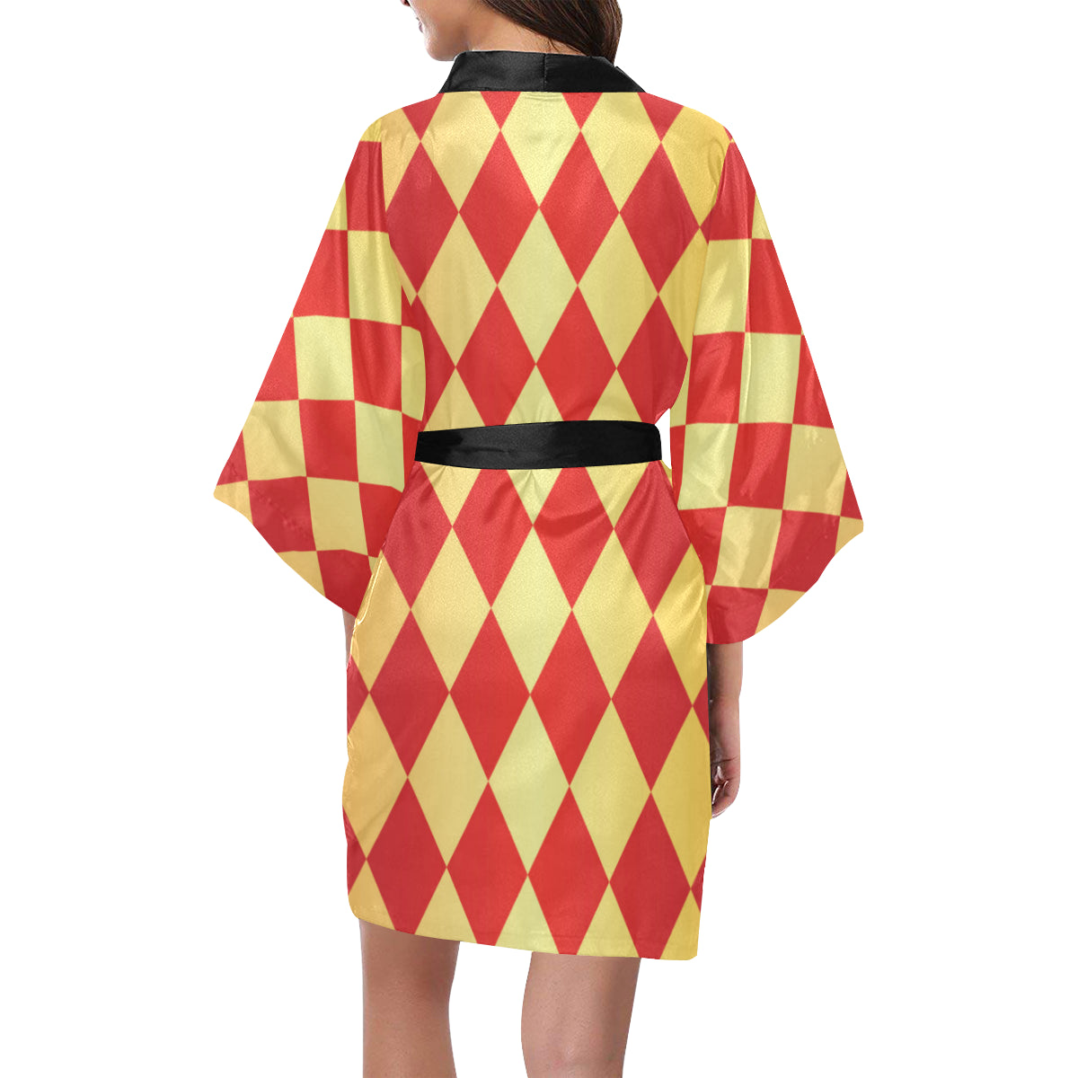 Harlequin Pattern Print Design 03 Women's Short Kimono
