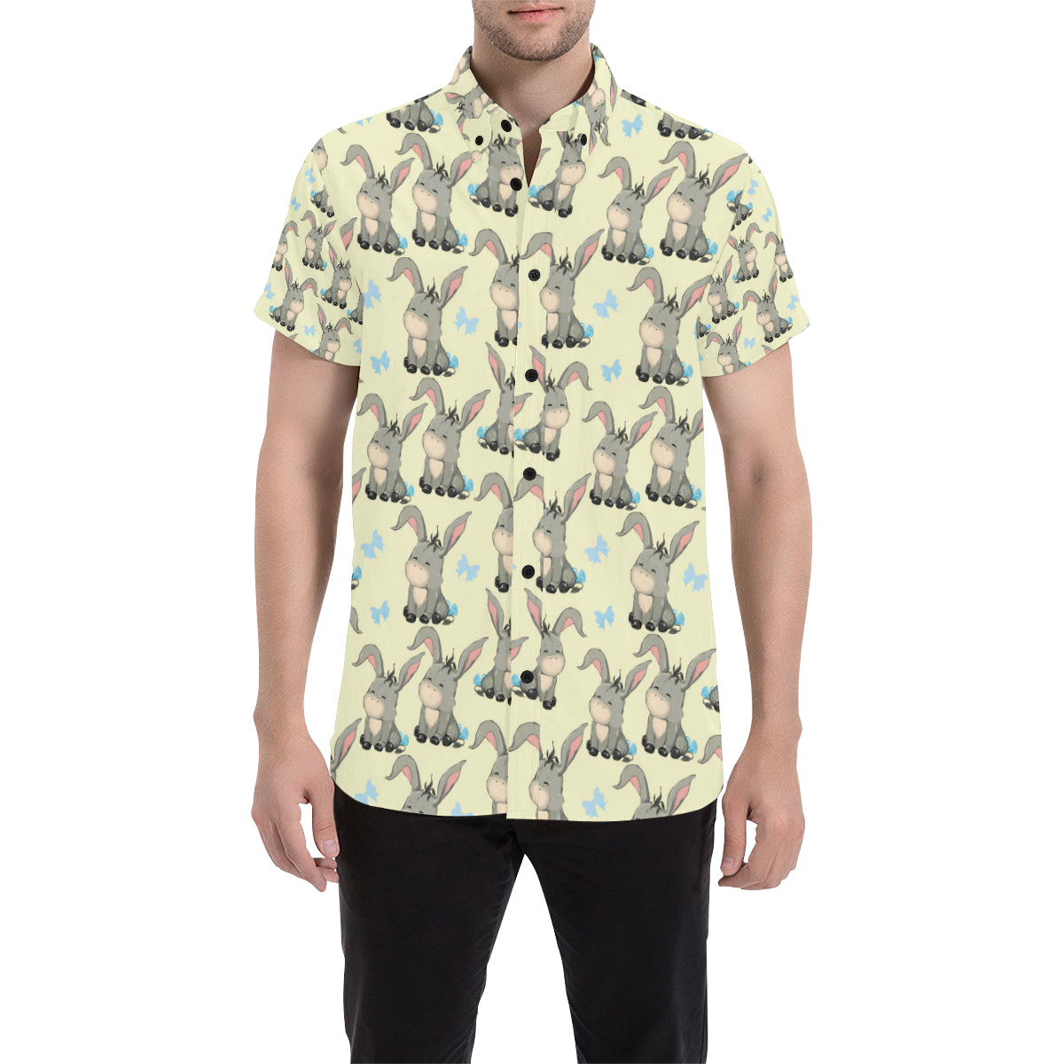 Donkey Baby Pattern Print Design 02 Men's Short Sleeve Button Up Shirt