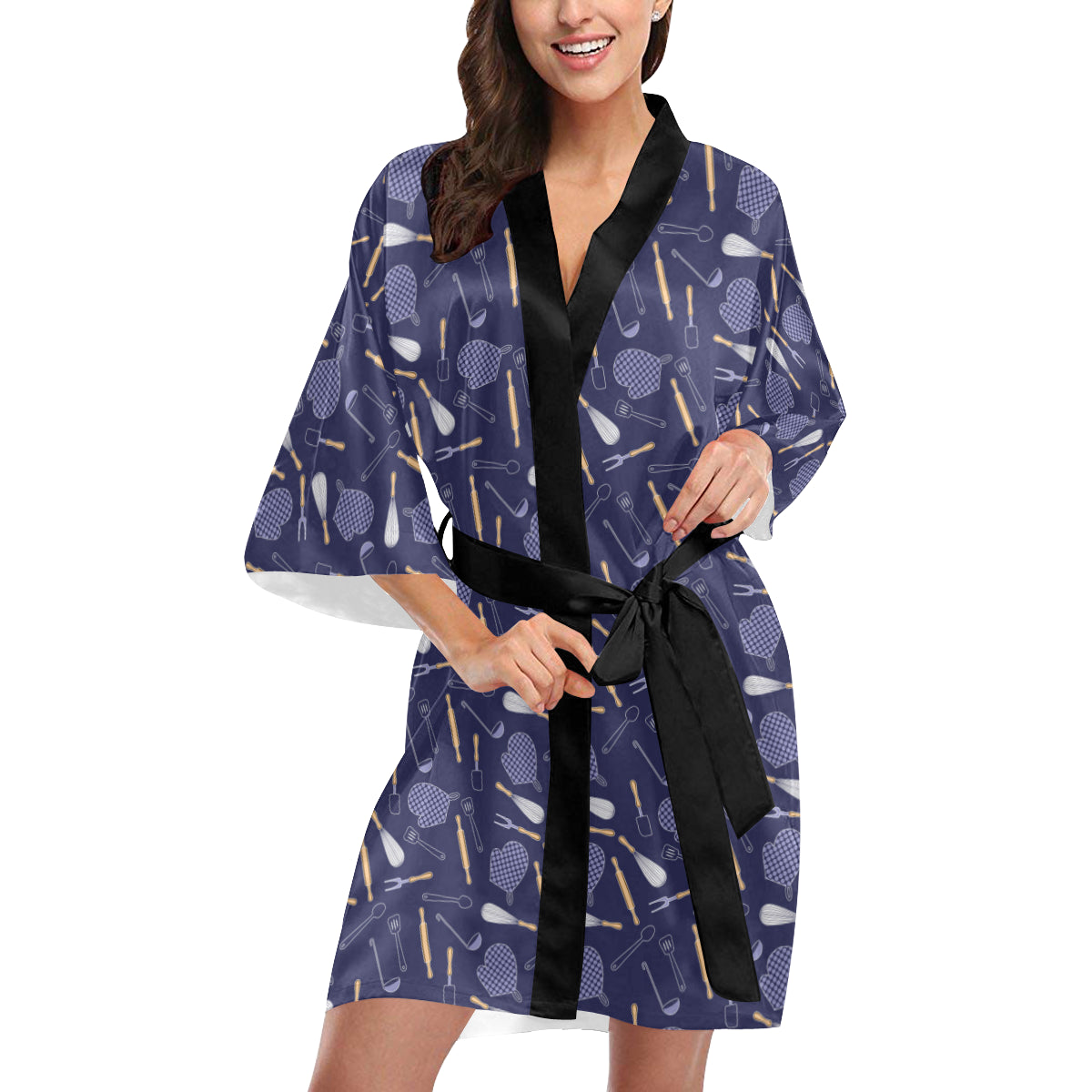 Cooking Kitchen Tools Pattern Print Design 04 Women's Short Kimono