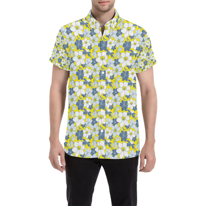 Daffodils Pattern Print Design 01 Men's Short Sleeve Button Up Shirt