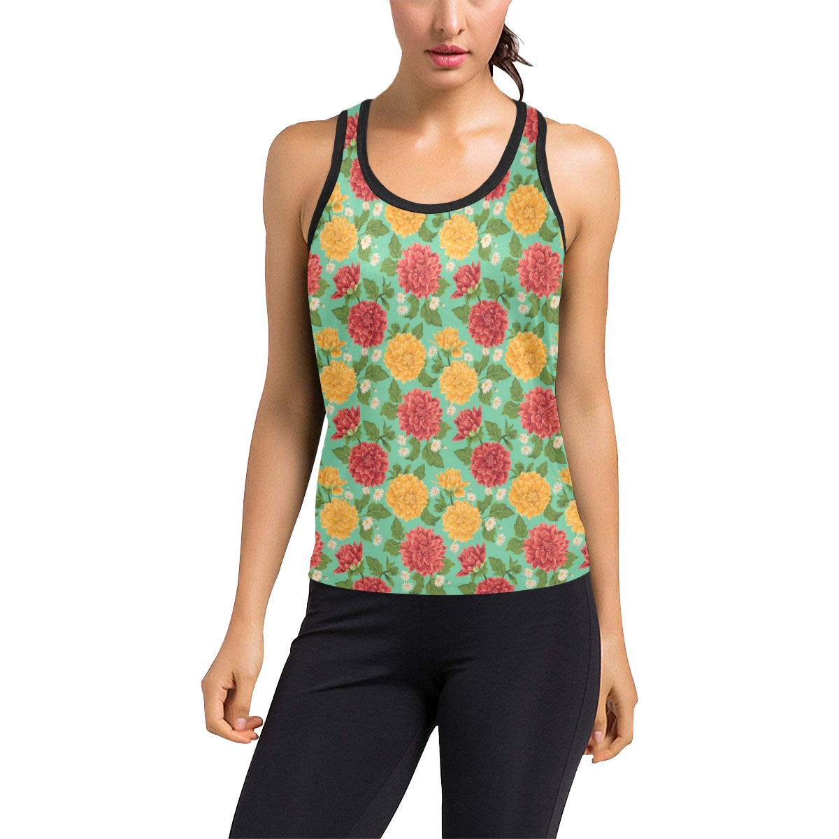 Dahlia Pattern Print Design DH011 Women's Racerback Tank Top
