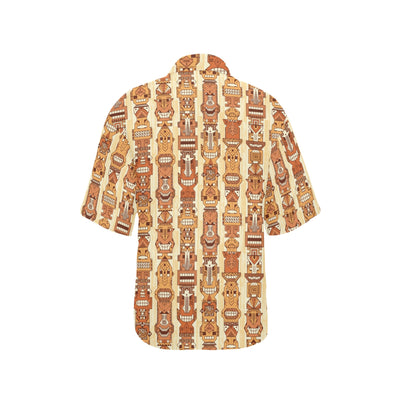 Tiki Orange Vertical Pattern Women's Hawaiian Shirt