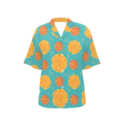 Marigold Pattern Print Design 02 Women's Hawaiian Shirt