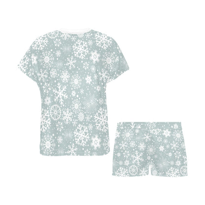 Snowflake Print Design LKS303 Women's Short Pajama Set