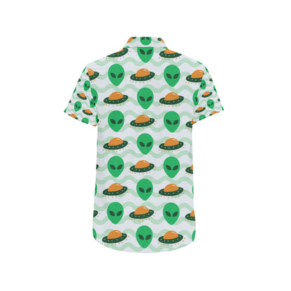 Alien UFO Pattern Print Design 04 Men's Short Sleeve Button Up Shirt