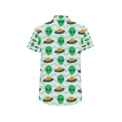 Alien UFO Pattern Print Design 04 Men's Short Sleeve Button Up Shirt