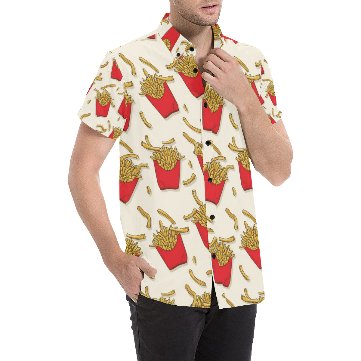 French Fried Pattern Print Design 01 Men's Short Sleeve Button Up Shirt