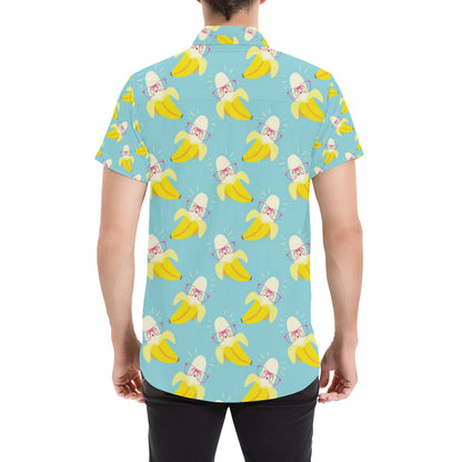 Banana Pattern Print Design BA07 Men's Short Sleeve Button Up Shirt