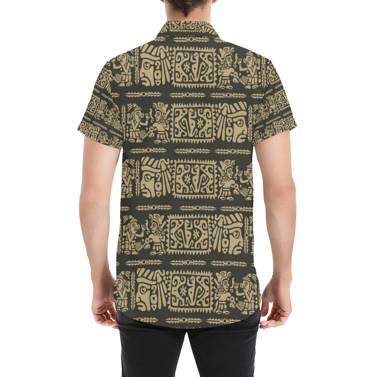Mayan Pattern Print Design 02 Men's Short Sleeve Button Up Shirt