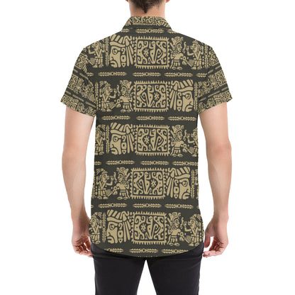 Mayan Pattern Print Design 02 Men's Short Sleeve Button Up Shirt