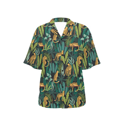 Jaguar Jungle Pattern Print Design 03 Women's Hawaiian Shirt