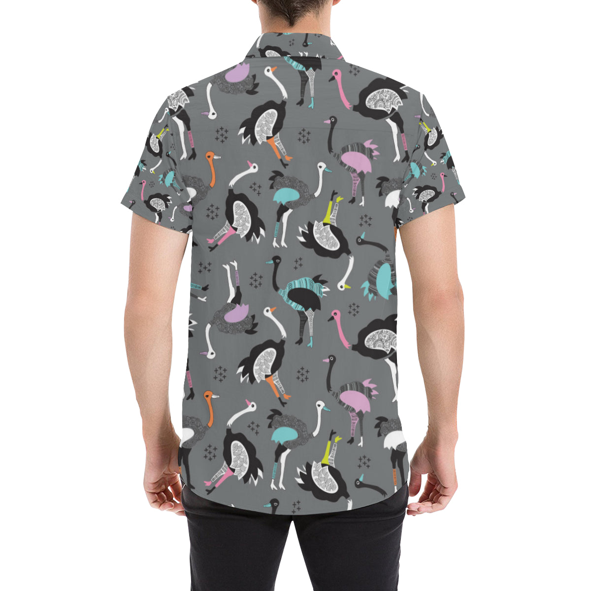 Ostrich Pattern Print Design 01 Men's Short Sleeve Button Up Shirt