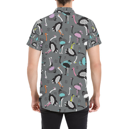 Ostrich Pattern Print Design 01 Men's Short Sleeve Button Up Shirt