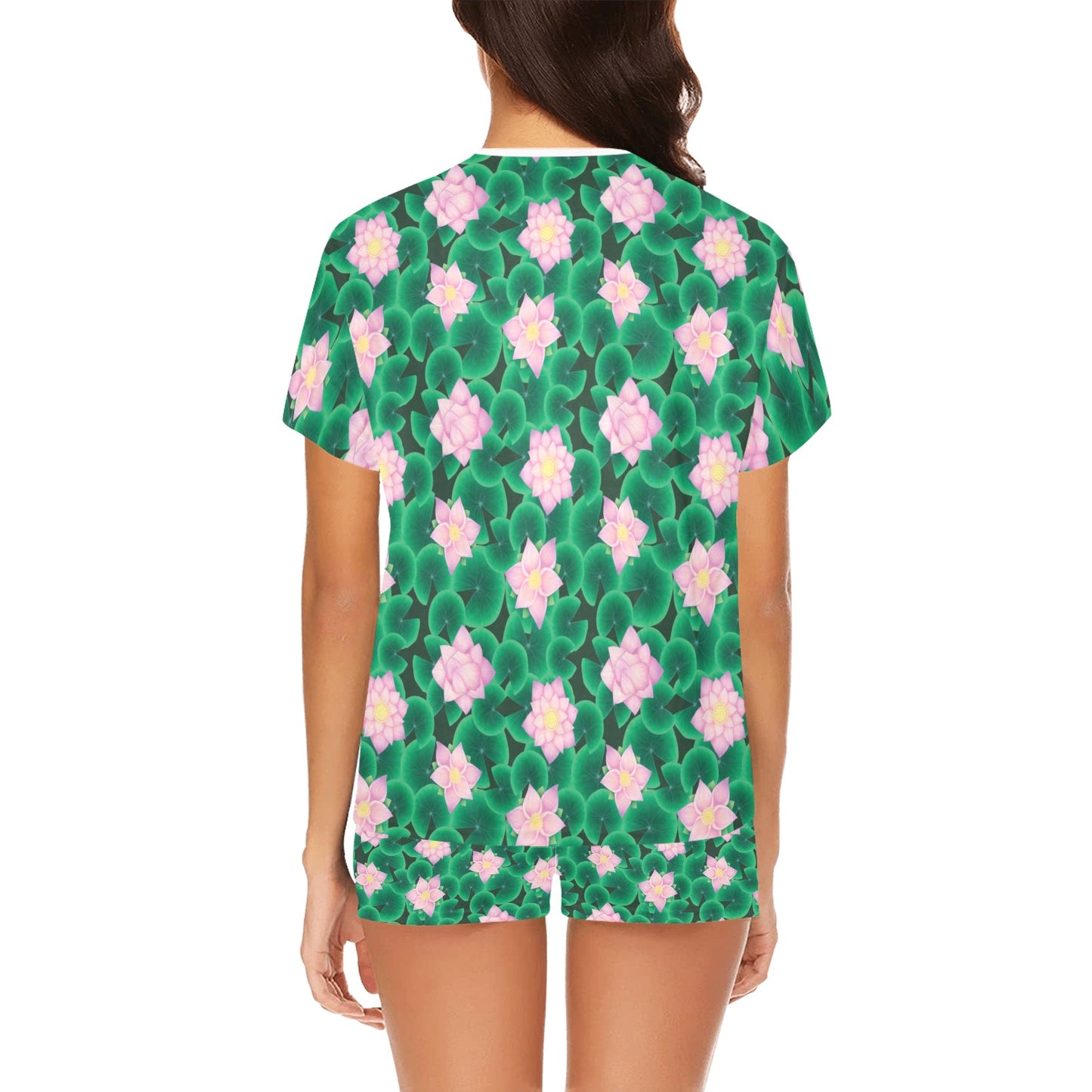 Water Lily Print Design LKS303 Women's Short Pajama Set