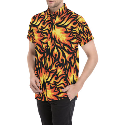 Flame Fire Design Pattern Men's Short Sleeve Button Up Shirt