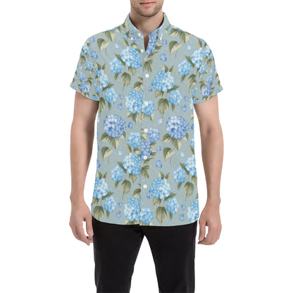 Hydrangea Pattern Print Design 01 Men's Short Sleeve Button Up Shirt