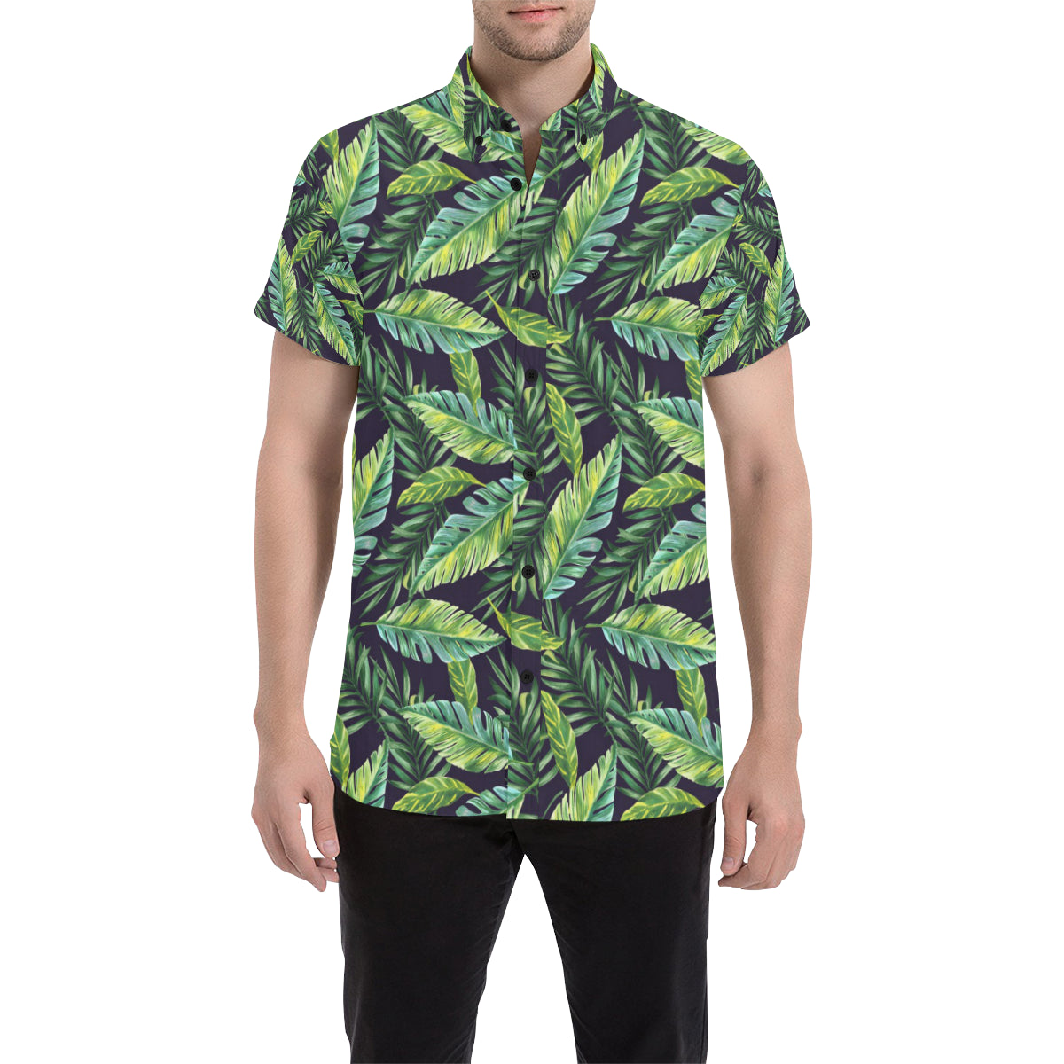 Tropical Flower Pattern Print Design TF06 Men's Short Sleeve Button Up Shirt