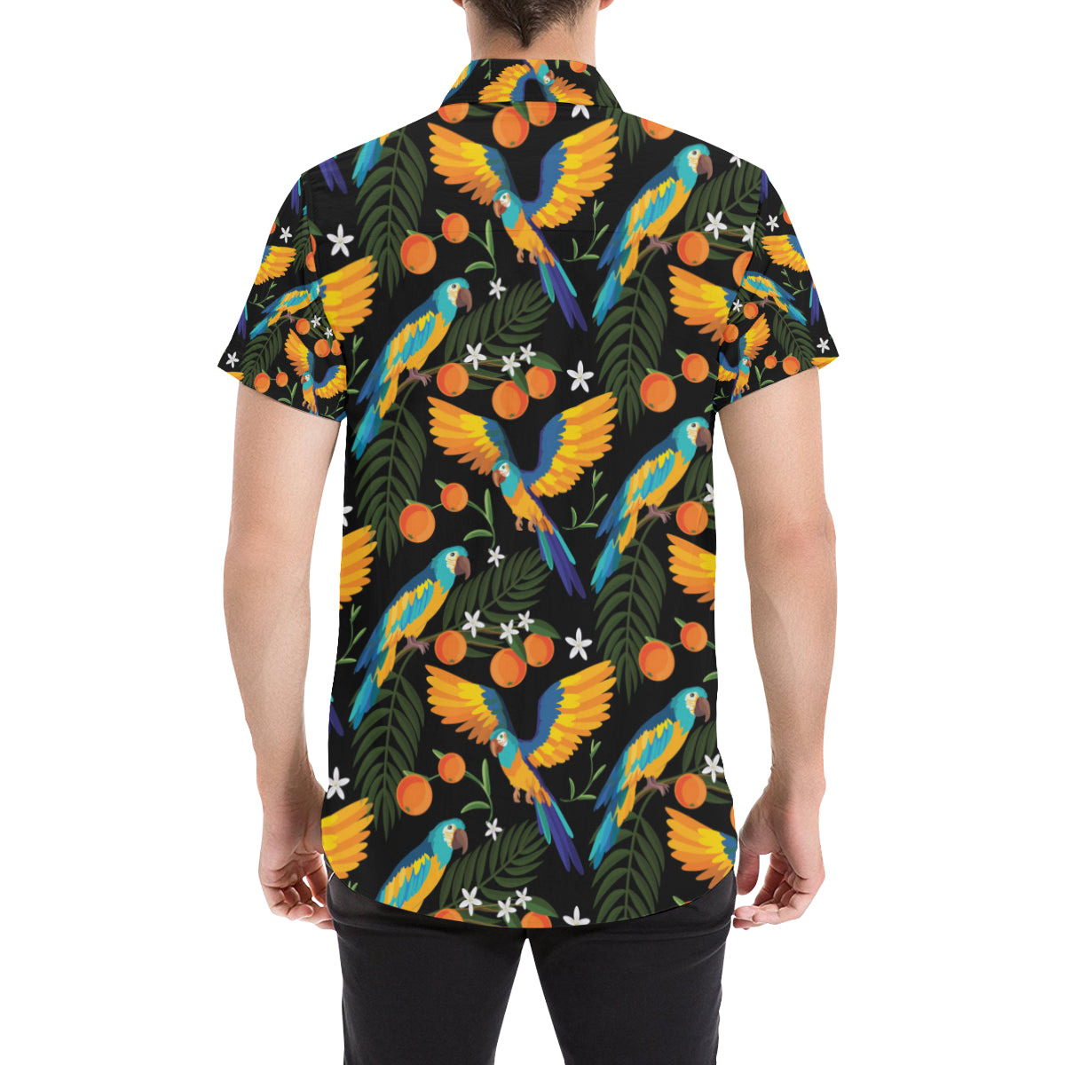 Macaw Pattern Print Design 03 Men's Short Sleeve Button Up Shirt