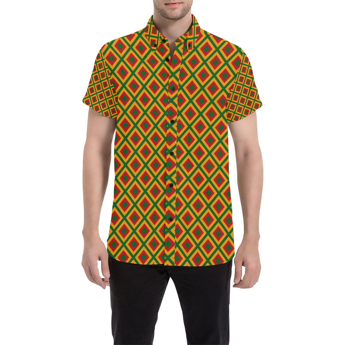 Rasta Reggae Color Cross Men's Short Sleeve Button Up Shirt