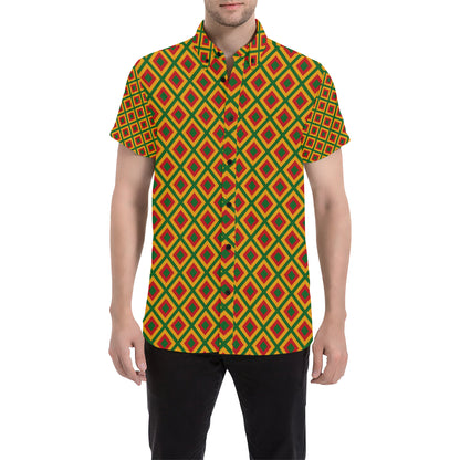 Rasta Reggae Color Cross Men's Short Sleeve Button Up Shirt