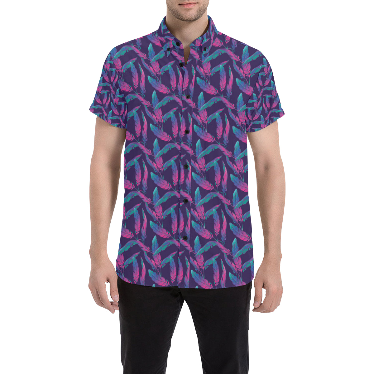 Banana Leaf Pattern Print Design 08 Men's Short Sleeve Button Up Shirt