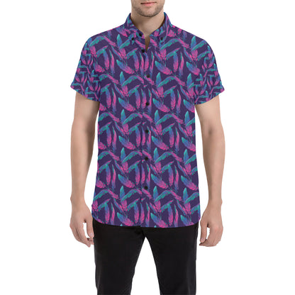 Banana Leaf Pattern Print Design 08 Men's Short Sleeve Button Up Shirt