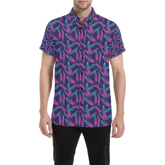 Banana Leaf Pattern Print Design 08 Men's Short Sleeve Button Up Shirt