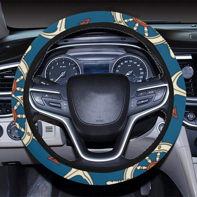 Anchor Pattern Print Design 02 Steering Wheel Cover with Elastic Edge